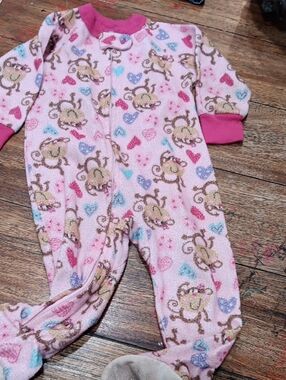Gerber Pink Monkey Fleece Footed One-Piece